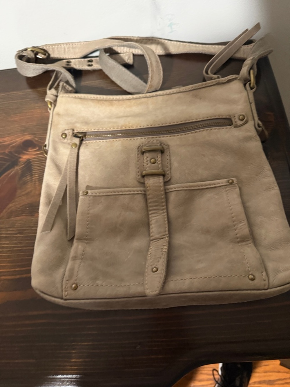 Lucky Brand Taupe Crossbody Bag with Front Pockets